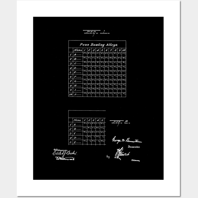 score sheets for bowling alleys Vintage Patent Drawing Wall Art by TheYoungDesigns